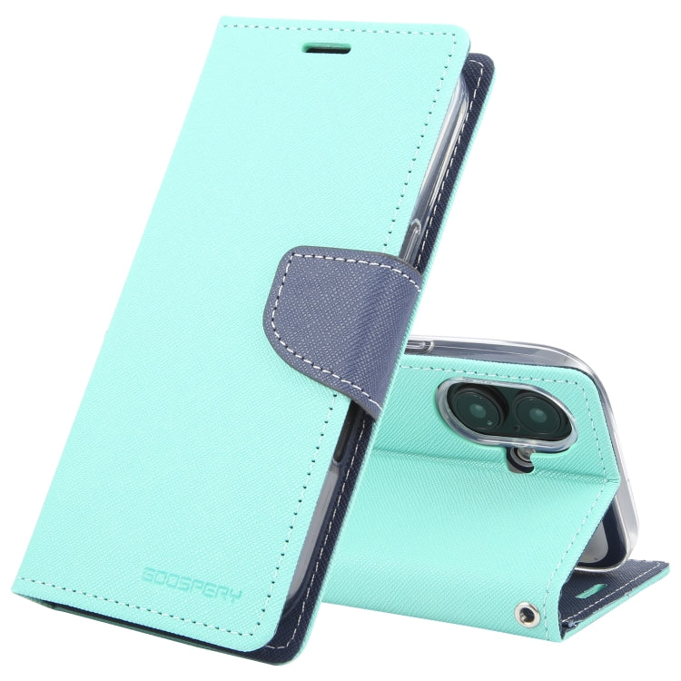 For iPhone 16 GOOSPERY FANCY DIARY Cross Texture Leather Phone Case(Mint Green) - iPhone 16 Cases by GOOSPERY | Online Shopping UK | buy2fix