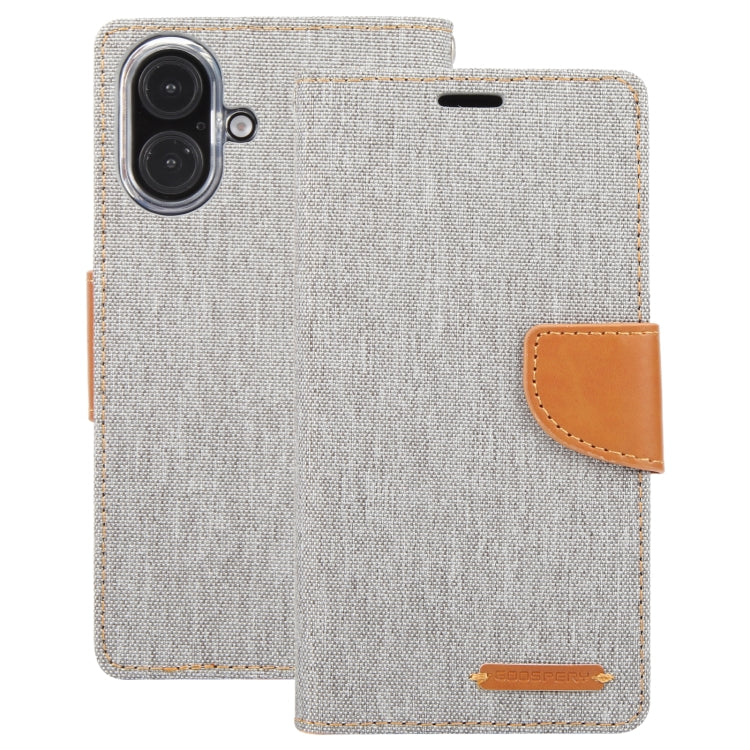 For iPhone 16 Plus GOOSPERY CANVAS DIARY Fabric Texture Flip Leather Phone Case(Grey) - iPhone 16 Plus Cases by GOOSPERY | Online Shopping UK | buy2fix