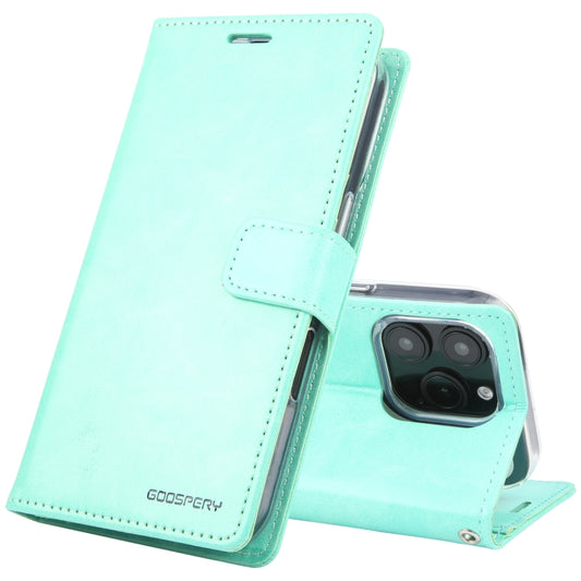 For iPhone 16 Pro GOOSPERY BLUE MOON Crazy Horse Texture Leather Phone Case(Mint Green) - iPhone 16 Pro Cases by GOOSPERY | Online Shopping UK | buy2fix