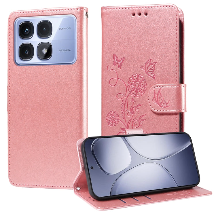 For Redmi K70 Ultra Embossed Butterfly Flowers Leather Phone Case(Rose Gold) - Xiaomi Cases by buy2fix | Online Shopping UK | buy2fix