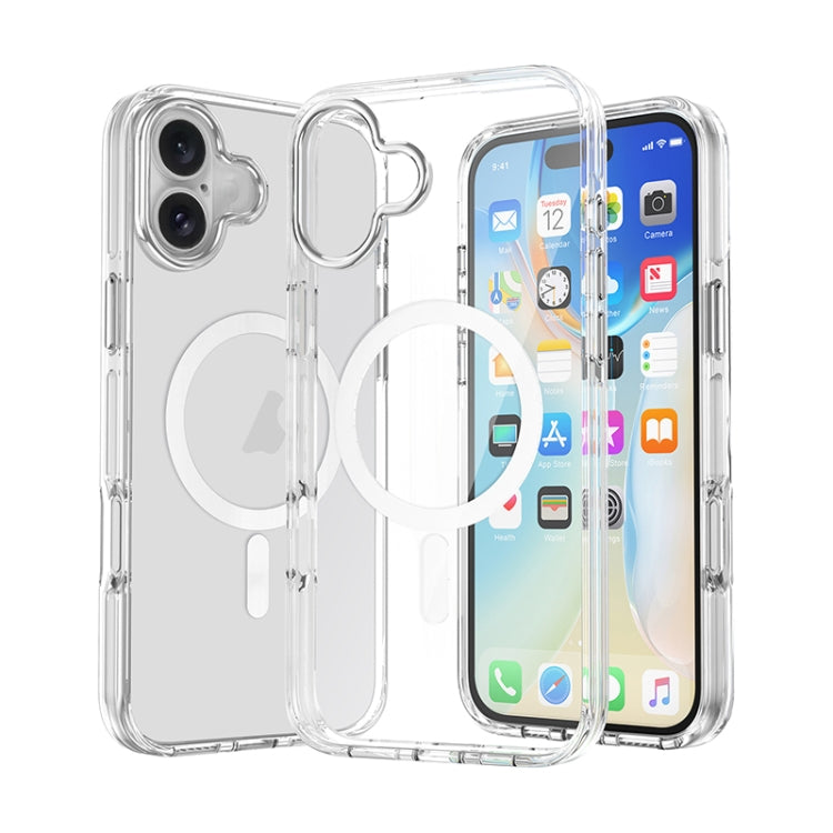 For iPhone 16 Plus Metal Buttons MagSafe Magnetic PC Hybrid TPU Phone Case(Transparent) - iPhone 16 Plus Cases by buy2fix | Online Shopping UK | buy2fix