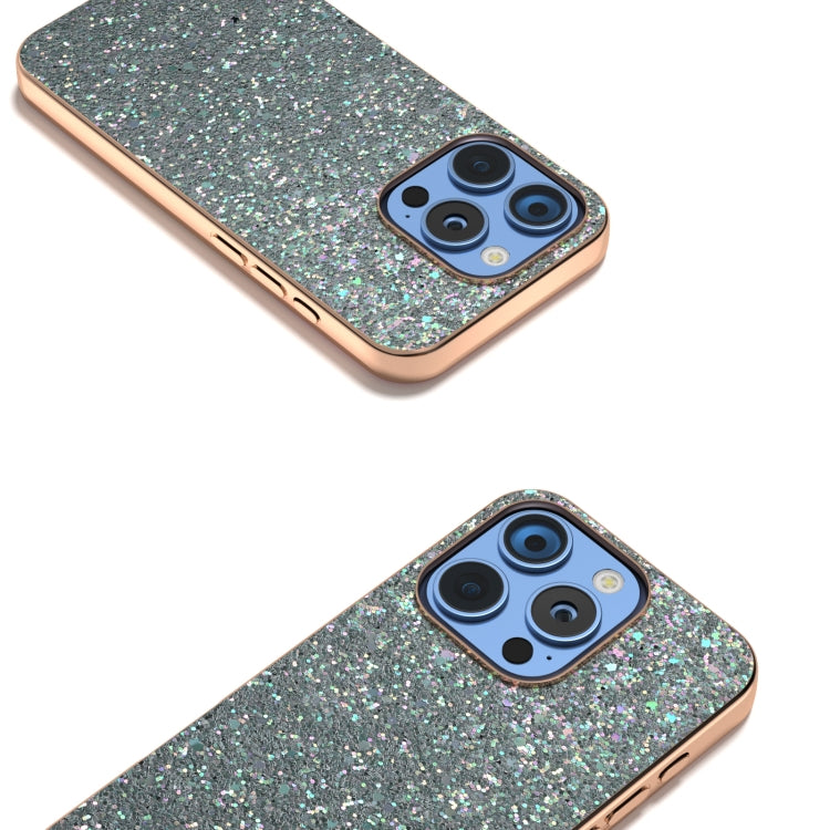 For iPhone 16 Pro Max Electroplating Frame Colorful Glitter Phone Case(Black Green) - iPhone 16 Pro Max Cases by buy2fix | Online Shopping UK | buy2fix