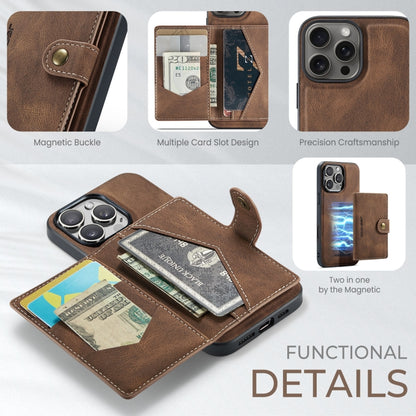 For iPhone 16 Pro JEEHOOD J01 Retro Magnetic Detachable Wallet Phone Case(Brown) - iPhone 16 Pro Cases by JEEHOOD | Online Shopping UK | buy2fix