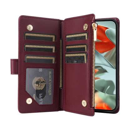 For Google Pixel 9 Pro XL Crossbody Zipper Wallet Rhombus Leather Phone Case(Wine Red) - Google Cases by buy2fix | Online Shopping UK | buy2fix