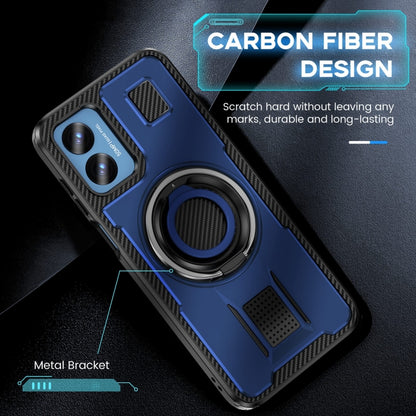 For Motorola Moto G Play 4G 2024 Ring Holder Carbon Fiber PC Hybrid TPU Phone Case(Blue) - Motorola Cases by buy2fix | Online Shopping UK | buy2fix