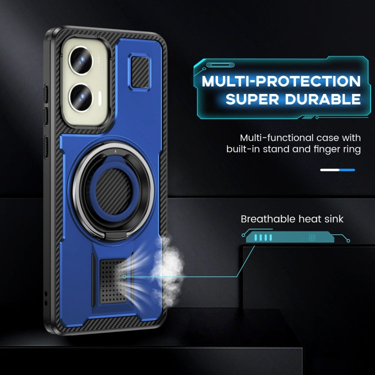 For Motorola Moto G Stylus 5G 2024 Ring Holder Carbon Fiber PC Hybrid TPU Phone Case(Blue) - Motorola Cases by buy2fix | Online Shopping UK | buy2fix