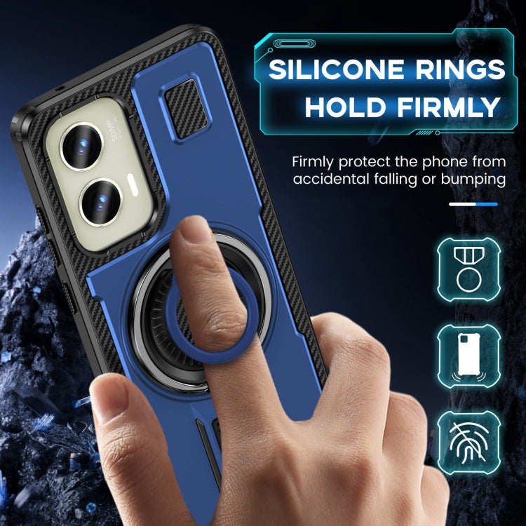 For Motorola Moto G Stylus 5G 2024 Ring Holder Carbon Fiber PC Hybrid TPU Phone Case(Blue) - Motorola Cases by buy2fix | Online Shopping UK | buy2fix