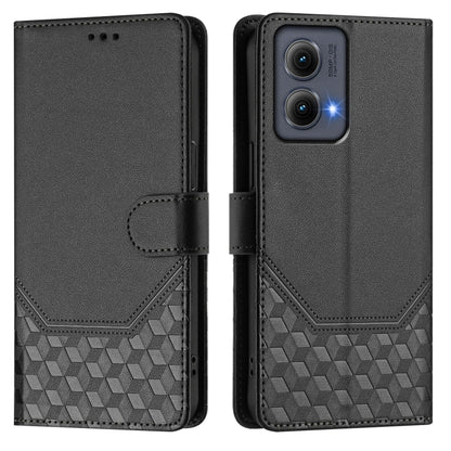 For Motorola Edge 5G 2024 Honeycomb Embossing RFID Leather Phone Case(Black) - Motorola Cases by buy2fix | Online Shopping UK | buy2fix