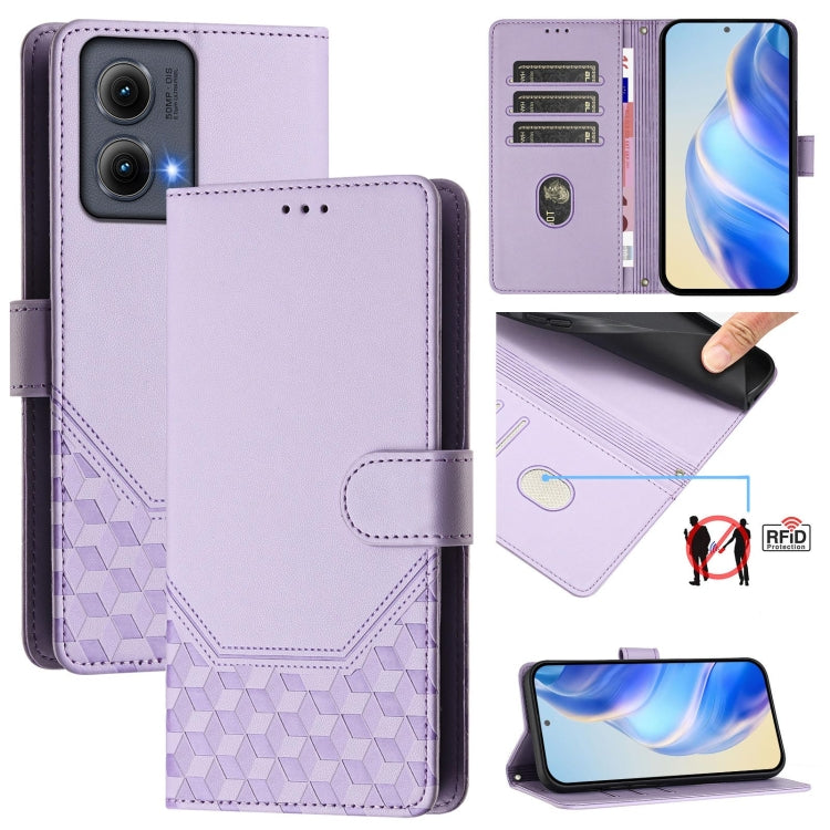 For Motorola Edge 5G 2024 Honeycomb Embossing RFID Leather Phone Case(Light Purple) - Motorola Cases by buy2fix | Online Shopping UK | buy2fix