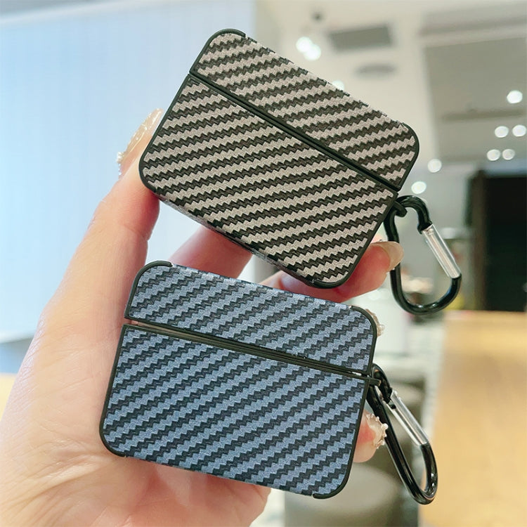 For AirPods 3 Carbon Fiber Square Leather Earphone Case with Hook(Blue) - For AirPods 3 by buy2fix | Online Shopping UK | buy2fix