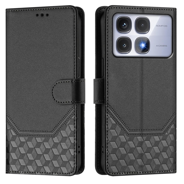 For Redmi K70 Ultra 5G Honeycomb Embossing RFID Leather Phone Case(Black) - Xiaomi Cases by buy2fix | Online Shopping UK | buy2fix