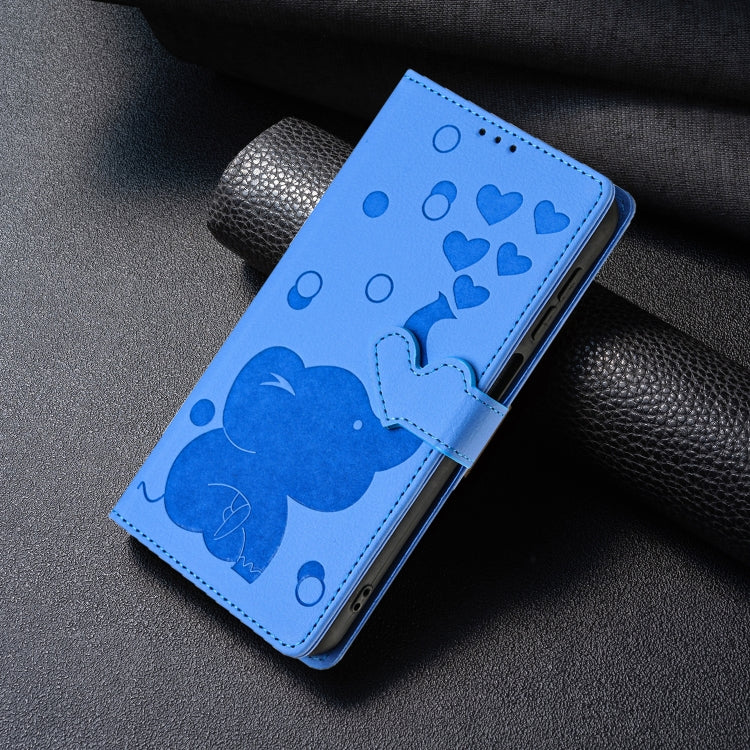 For iPhone 16 Pro Max Cartoon Elephant Embossed Leather Phone Case(Blue) - iPhone 16 Pro Max Cases by buy2fix | Online Shopping UK | buy2fix