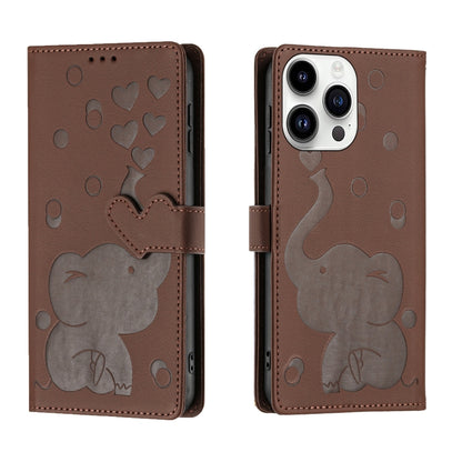 For iPhone 16 Pro Cartoon Elephant Embossed Leather Phone Case(Brown) - iPhone 16 Pro Cases by buy2fix | Online Shopping UK | buy2fix