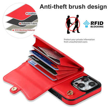 For iPhone 16 Pro RFID Card Slot Phone Case with Long Lanyard(Red) - iPhone 16 Pro Cases by buy2fix | Online Shopping UK | buy2fix