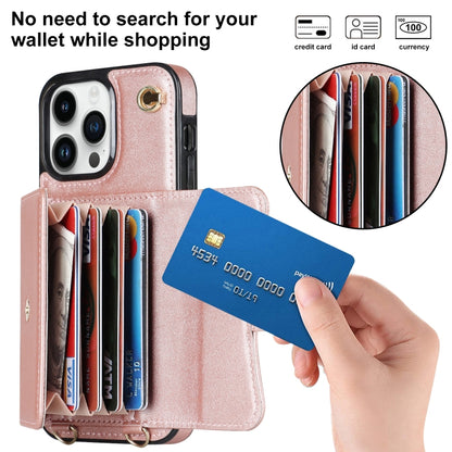 For iPhone 16 Pro RFID Card Slot Phone Case with Long Lanyard(Rose Gold) - iPhone 16 Pro Cases by buy2fix | Online Shopping UK | buy2fix