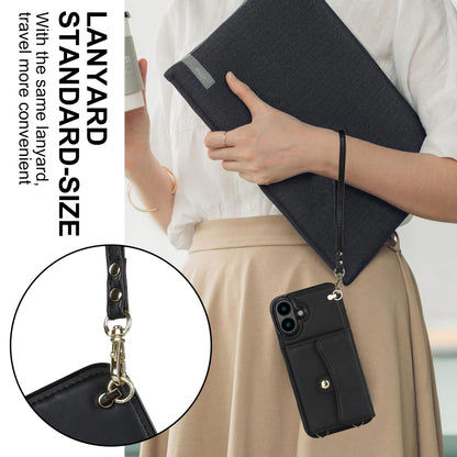 For iPhone 16 RFID Card Slot Phone Case with Long Lanyard(Black) - iPhone 16 Cases by buy2fix | Online Shopping UK | buy2fix