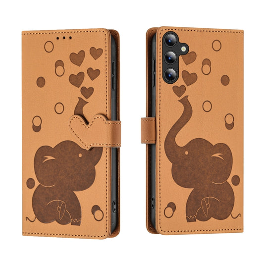 For Samsung Galaxy S25 5G Cartoon Elephant Embossed Leather Phone Case(Yellow) - Galaxy S25 5G Cases by buy2fix | Online Shopping UK | buy2fix