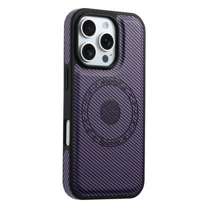 For iPhone 16 Plus Denior Carbon Fiber Texture Leather MagSafe Phone Case(Purple) - iPhone 16 Plus Cases by Denior | Online Shopping UK | buy2fix