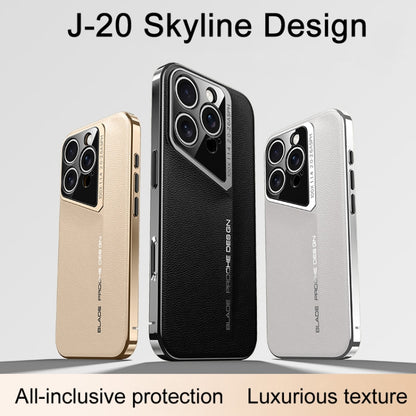 For iPhone 16 Pro J-20 Leather Skyline Design Full Coverage Phone Case(White) - iPhone 16 Pro Cases by buy2fix | Online Shopping UK | buy2fix