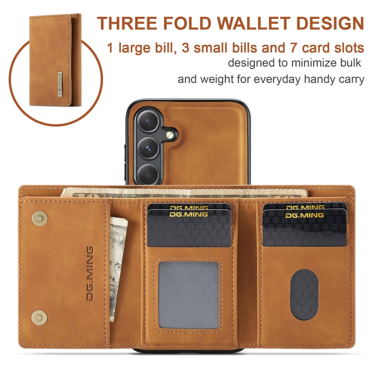 For Samsung Galaxy S24 FE 5G DG.MING M1 Series 3-Fold Multi Card Wallet + Magnetic Phone Case(Brown) - Galaxy S24 FE 5G Cases by DG.MING | Online Shopping UK | buy2fix