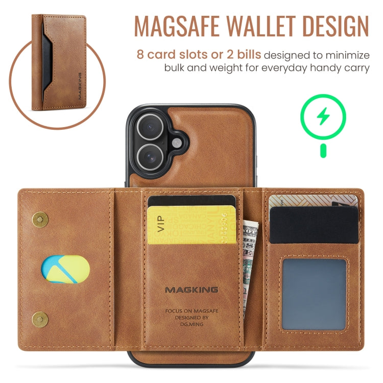 For iPhone 16 Plus DG.MING MAGKING-K2 Series MagSafe RFID Card Bag Detachable Phone Case(Brown) - iPhone 16 Plus Cases by DG.MING | Online Shopping UK | buy2fix