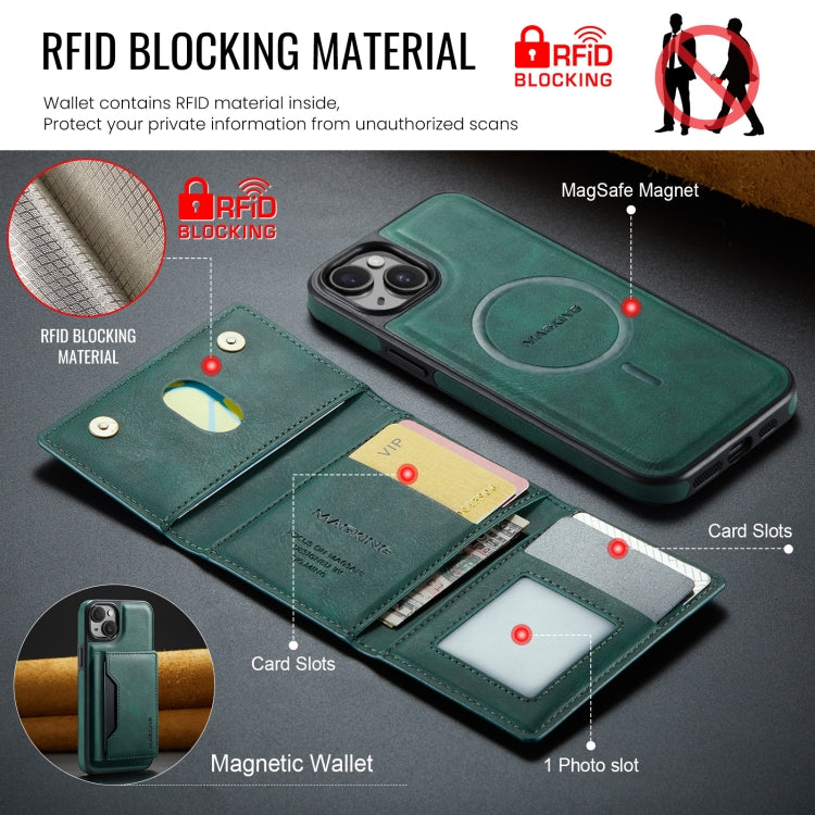 For iPhone 14 DG.MING MAGKING-K2 Series MagSafe RFID Card Bag Detachable Phone Case(Green) - iPhone 14 Cases by DG.MING | Online Shopping UK | buy2fix