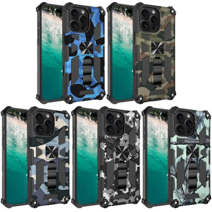 For iPhone 16 Pro Max Camouflage Armor Kickstand TPU Hybrid PC Magnetic Phone Case(Army Green) - iPhone 16 Pro Max Cases by buy2fix | Online Shopping UK | buy2fix