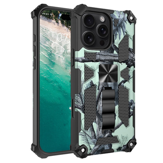 For iPhone 16 Pro Max Camouflage Armor Kickstand TPU Hybrid PC Magnetic Phone Case(Mint Green) - iPhone 16 Pro Max Cases by buy2fix | Online Shopping UK | buy2fix