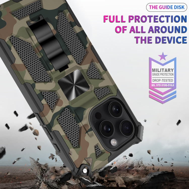 For iPhone 16 Pro Camouflage Armor Kickstand TPU Hybrid PC Magnetic Phone Case(Army Green) - iPhone 16 Pro Cases by buy2fix | Online Shopping UK | buy2fix