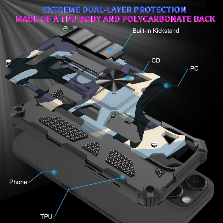 For iPhone 16 Pro Camouflage Armor Kickstand TPU Hybrid PC Magnetic Phone Case(Navy Blue) - iPhone 16 Pro Cases by buy2fix | Online Shopping UK | buy2fix