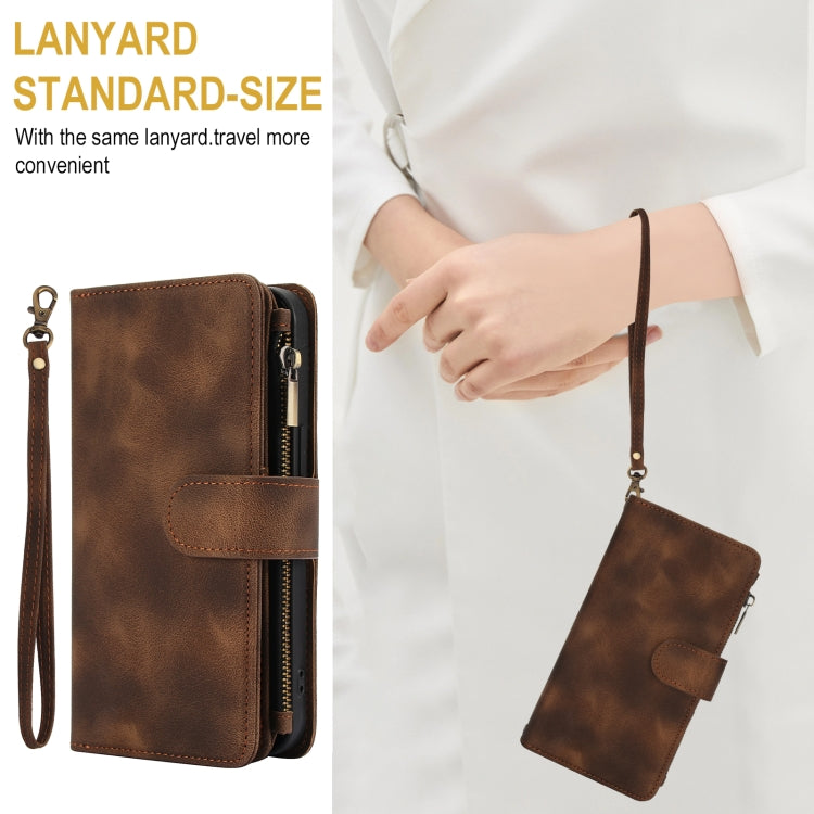 For iPhone 16 Pro Dream 9-Card Zipper Wallet RFID Leather Phone Case with Lanyard(Brown) - iPhone 16 Pro Cases by buy2fix | Online Shopping UK | buy2fix