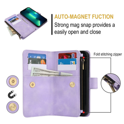 For iPhone 16 Pro Max Dream 9-Card Zipper Wallet RFID Leather Phone Case with Lanyard(Purple) - iPhone 16 Pro Max Cases by buy2fix | Online Shopping UK | buy2fix