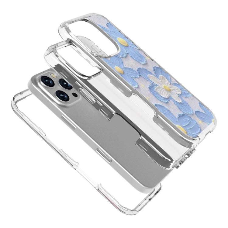 For iPhone 16 Pro Max Small Fresh Sticker PC + TPU Shockproof Phone Case(Blue Flower) - iPhone 16 Pro Max Cases by buy2fix | Online Shopping UK | buy2fix