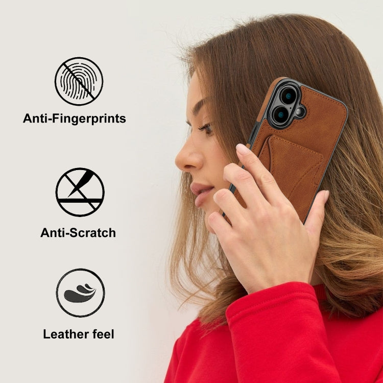 For iPhone 16 Ultra-thin Shockproof Phone Protective Case with Holder(Brown) - iPhone 16 Cases by buy2fix | Online Shopping UK | buy2fix