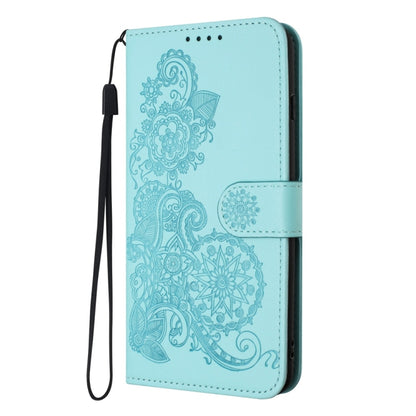 For Samsung Galaxy S25 5G Datura Flower Embossed Flip Leather Phone Case(Light Blue) - Galaxy S25 5G Cases by buy2fix | Online Shopping UK | buy2fix