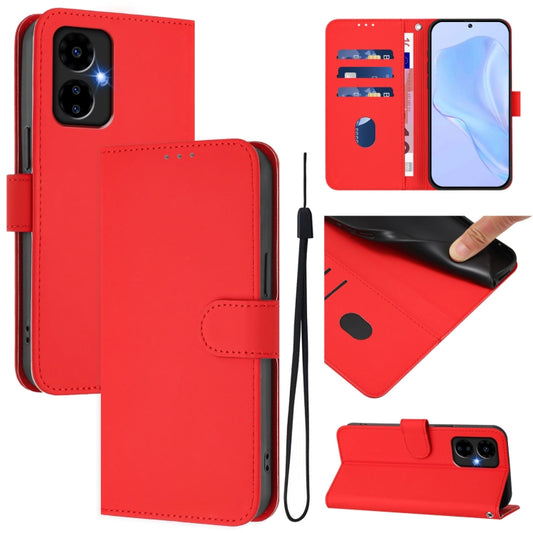 For Boost MobIle Celero 5G 2024 / 3 5G Skin Feel Solid Color Leather Phone Case with Lanyard(Red) - More Brand by buy2fix | Online Shopping UK | buy2fix