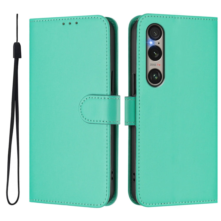 For Sony Xperia 1 VI 2024 Skin Feel Solid Color Leather Phone Case with Lanyard(Green) - Sony Cases by buy2fix | Online Shopping UK | buy2fix