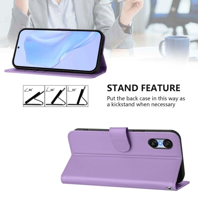 For Sony Xperia 10 VI 2024 Skin Feel Solid Color Leather Phone Case with Lanyard(Lavender Purple) - Sony Cases by buy2fix | Online Shopping UK | buy2fix