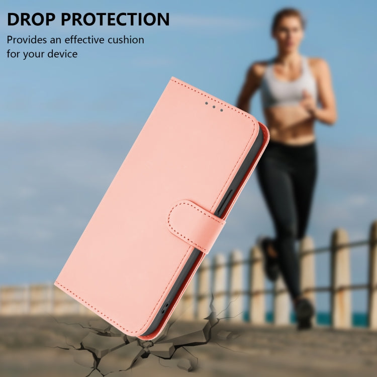 For iPhone 16 Pro Skin Feel Solid Color Leather Phone Case with Lanyard(Pink) - iPhone 16 Pro Cases by buy2fix | Online Shopping UK | buy2fix