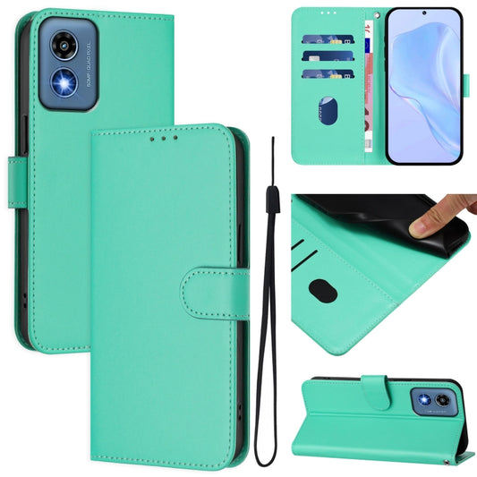 For Motorola Moto G Play 5G 2024 Global Skin Feel Solid Color Leather Phone Case with Lanyard(Green) - Motorola Cases by buy2fix | Online Shopping UK | buy2fix