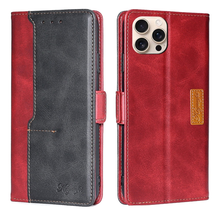 For iPhone 16 Pro Max Contrast Color Side Buckle Leather Phone Case(Red + Black) - iPhone 16 Pro Max Cases by buy2fix | Online Shopping UK | buy2fix