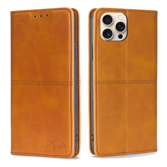 For iPhone 16 Pro Max Cow Texture Magnetic Leather Phone Case(Light Brown) - iPhone 16 Pro Max Cases by buy2fix | Online Shopping UK | buy2fix