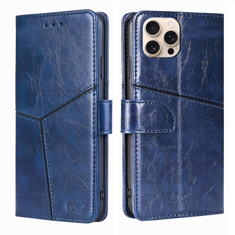 For iPhone 16 Pro Geometric Stitching Leather Phone Case(Blue) - iPhone 16 Pro Cases by buy2fix | Online Shopping UK | buy2fix