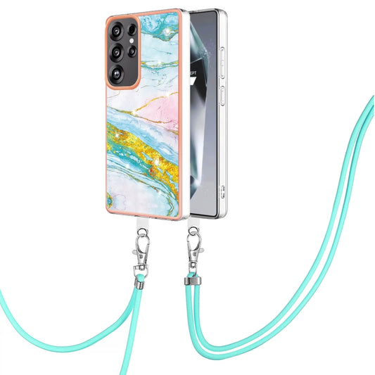 For Samsung Galaxy S25 Ultra 5G Electroplating Marble Dual-side IMD Phone Case with Lanyard(Green 004) - Galaxy S25 Ultra 5G Cases by buy2fix | Online Shopping UK | buy2fix