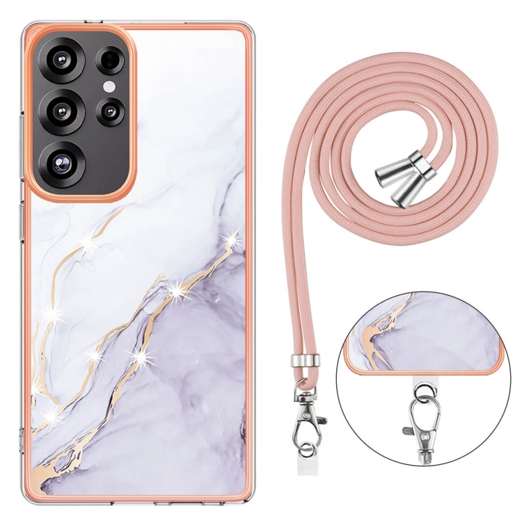 For Samsung Galaxy S25 Ultra 5G Electroplating Marble Dual-side IMD Phone Case with Lanyard(White 006) - Galaxy S25 Ultra 5G Cases by buy2fix | Online Shopping UK | buy2fix