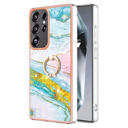 For Samsung Galaxy S25 Ultra 5G Electroplating Marble IMD TPU Phone Case with Ring Holder(Green 004) - Galaxy S25 Ultra 5G Cases by buy2fix | Online Shopping UK | buy2fix