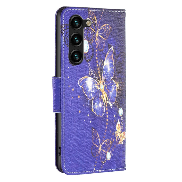 For Samsung Galaxy S25+ 5G Colored Drawing Pattern Leather Phone Case(Purple Butterfly) - Galaxy S25+ 5G Tempered Glass by buy2fix | Online Shopping UK | buy2fix