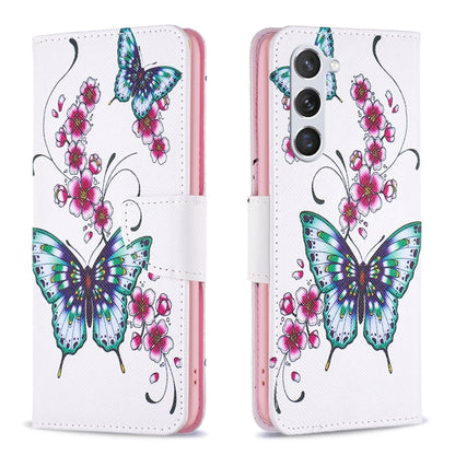 For Samsung Galaxy S25 5G Colored Drawing Pattern Leather Phone Case(Flowers Butterfly) - Galaxy S25 5G Cases by buy2fix | Online Shopping UK | buy2fix