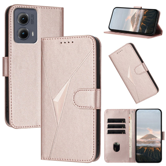 For Motorola Edge 5G 2024 Triangle Pattern Buckle Clasp Leather Phone Case(Rose Gold) - Motorola Cases by buy2fix | Online Shopping UK | buy2fix