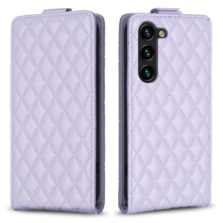 For Samsung Galaxy S25 5G Diamond Lattice Vertical Flip Leather Phone Case(Purple) - Galaxy S25 5G Cases by buy2fix | Online Shopping UK | buy2fix